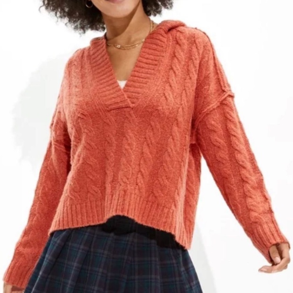 American Eagle Soft & Cozy Hoodie Sweater Coral